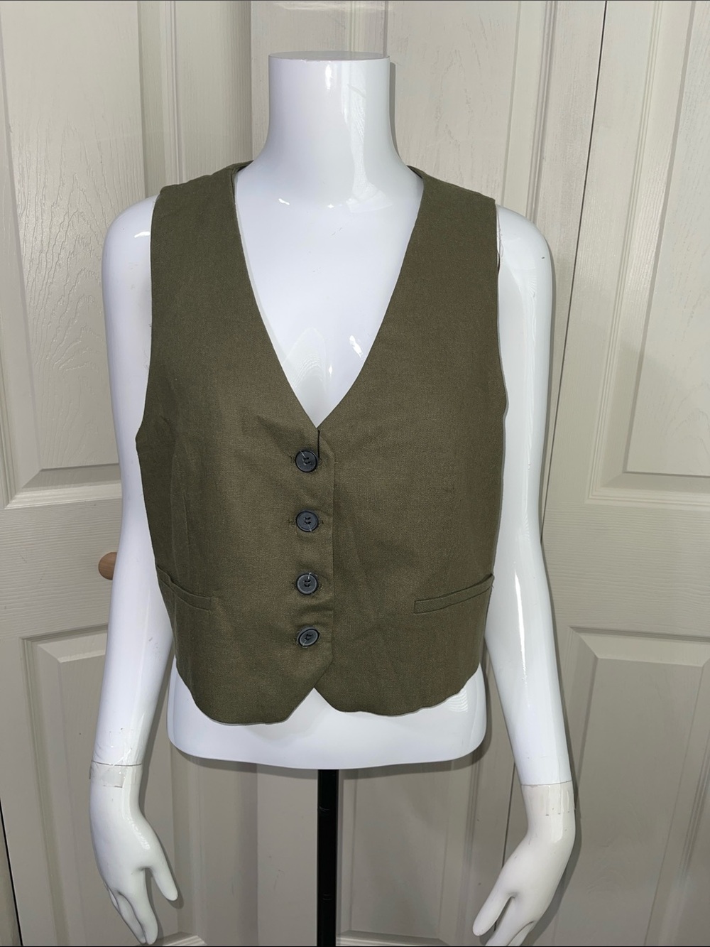 NWT Zara Olive Green Tailored Waistcoat Vest | Size M